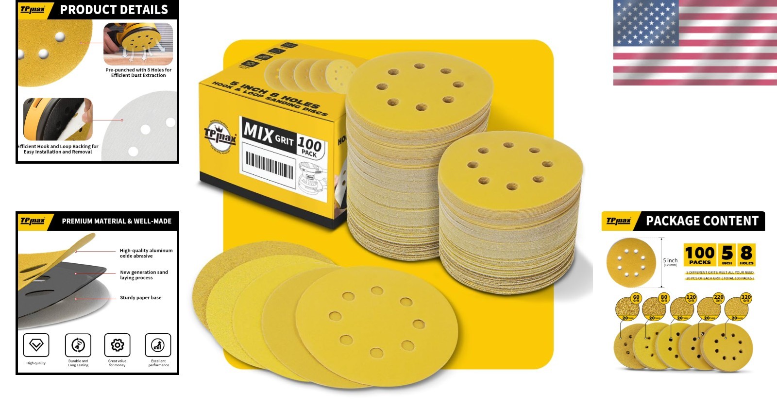 Sanding Discs 5 Inch 125mm Grit Variety Pack 60 80 120 220 320 Hook Loop