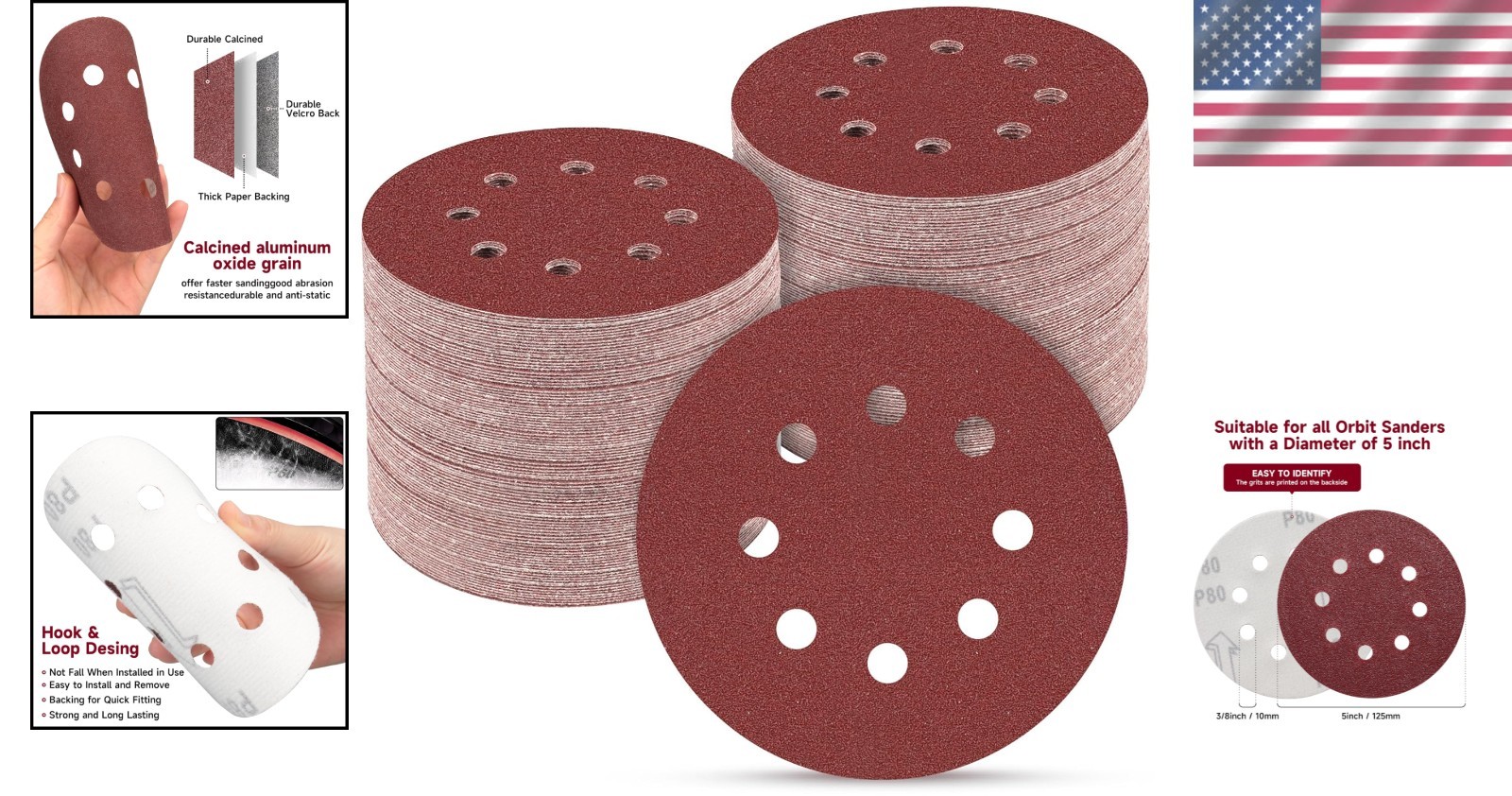 165 PCS 5-Inch Hook and Loop Sanding Discs for Random Orbital Sander Grit 40-600