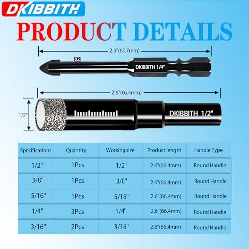 10 Pack Dry Diamond Drill Bits & Tile Drill Bit Set 10 Pcs Diamond Drill Bit