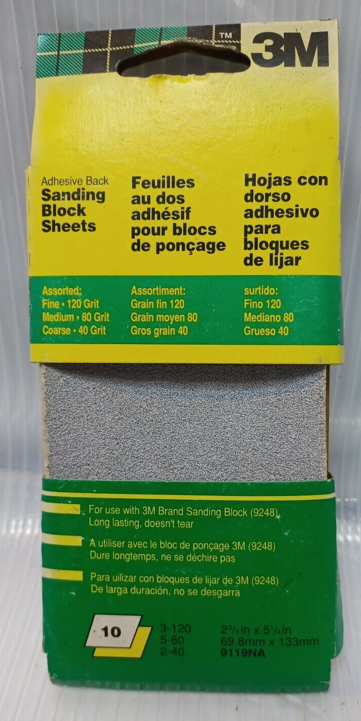 Sandpaper Sanding Kit with 10 sheets of assorted Made in USA New 3M Production
