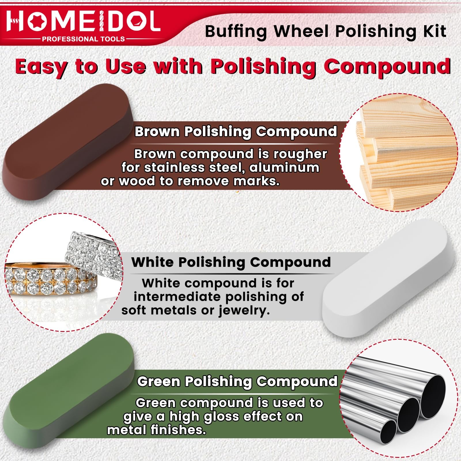 72Pcs Polishing Kit for Dremel Buffing Wheels with Polishing Compound
