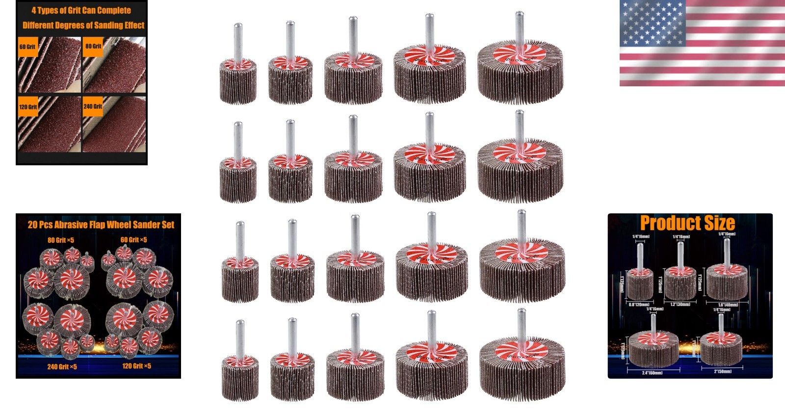 Versatile 20-Piece Abrasive Flap Wheel Set for Efficient Rust and Paint Removal
