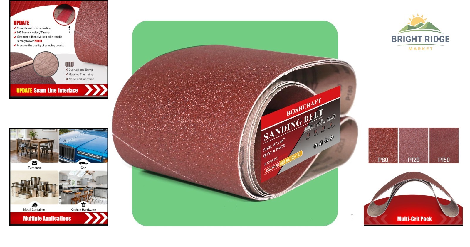 12 Pack 6 x 48 Inch Sanding Belts with Assorted Grits for Wood and Metal