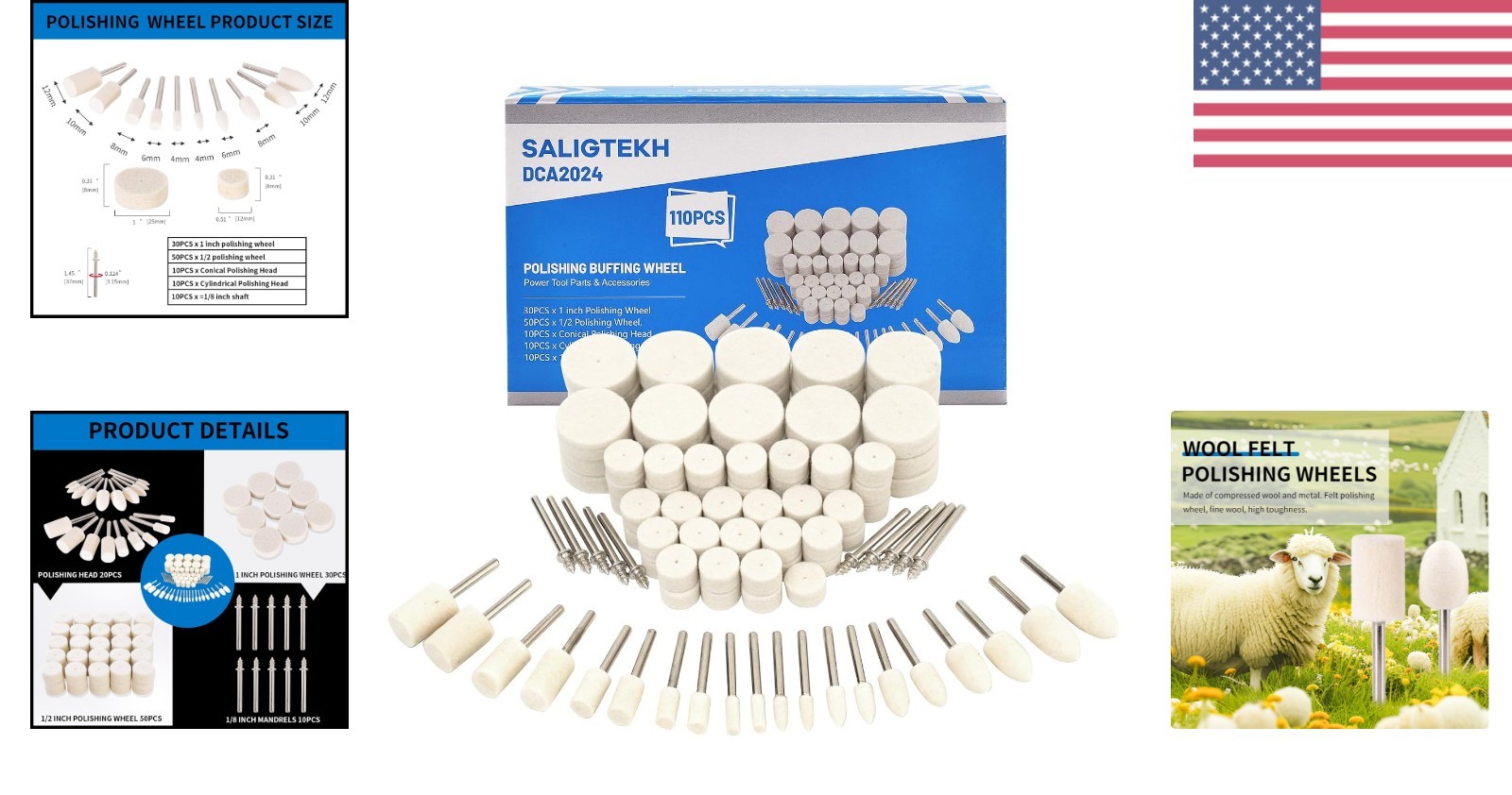 110PCS Wool Felt Polishing Wheel Kit for Rotary Tools – Jewelry & Metal Buffing