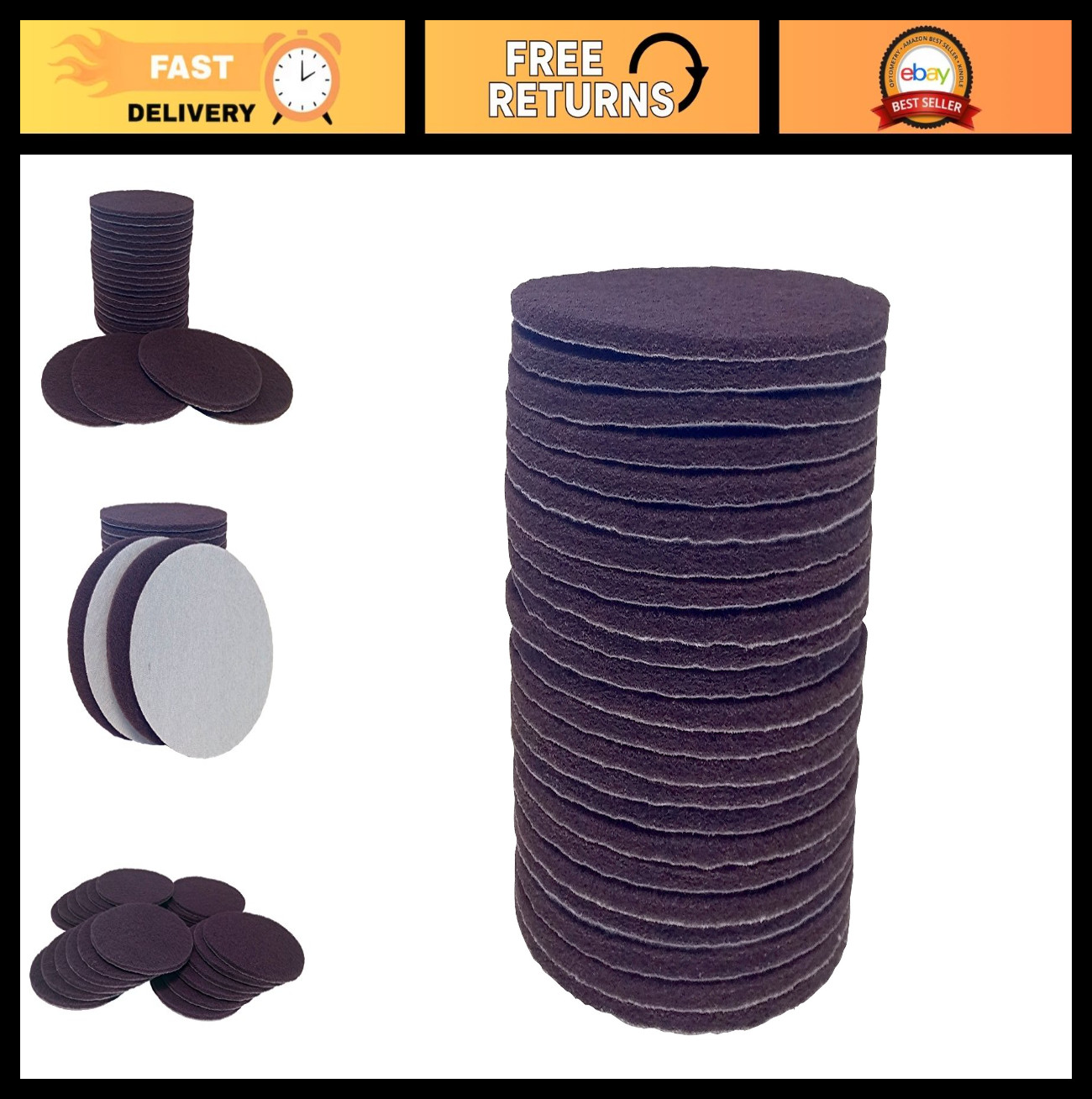 6″ Sanding Discs 320 Grit – Round Non-Woven Sandpaper Pads for Auto, Marine & Mo