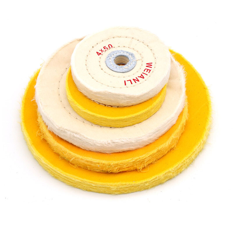 Cotton Cloth Polishing Discs Yellow/White Buffing Wheel Mop With Hole 50-200mm