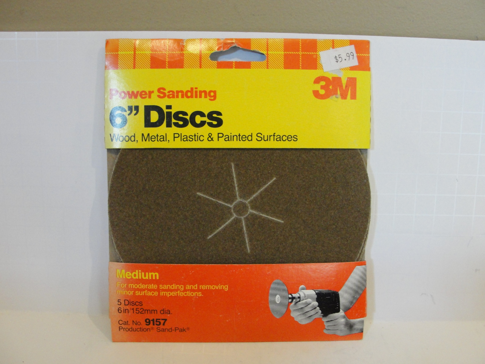 3M 9157 6″ Power Sanding Discs Medium, 5 Discs