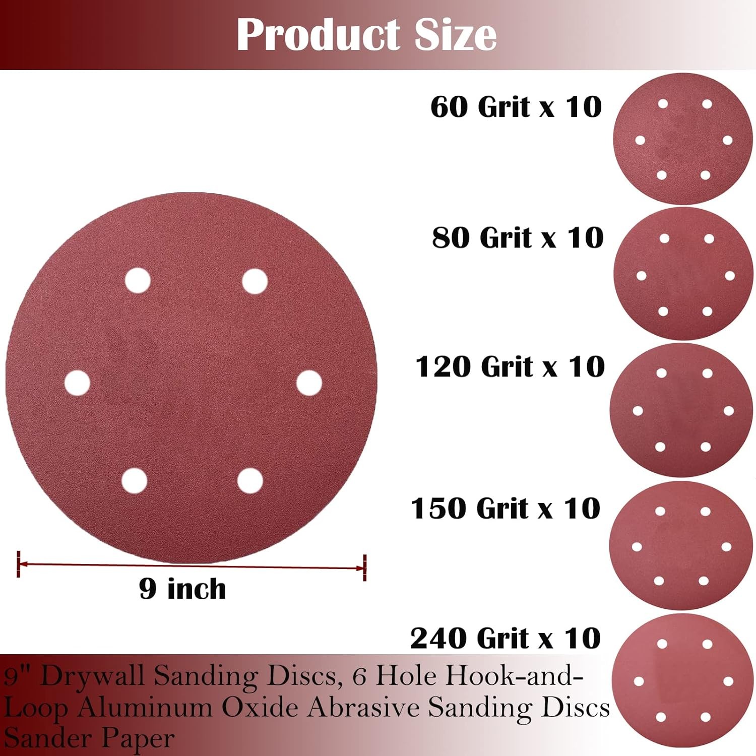50 PCS 9 Inch 6 Hole 120 Grit Drywall Sanding Discs – 9″ Hook & Loop Aluminum…