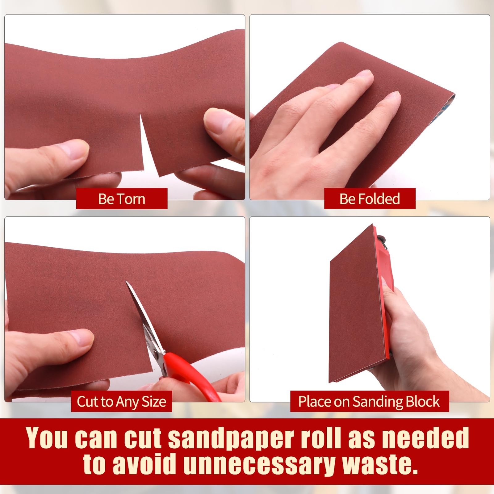 400 Grit Sandpaper Roll, 4 Inch x 32.8 Feet 10 metres x 100 mm Cutting Length