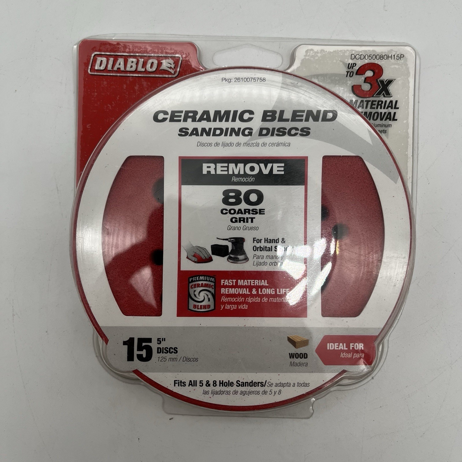 NEW!! 5 Pack (75pcs) Diablo 5 in. 80-Grit Ceramic Blend Orbital Sanding Disc