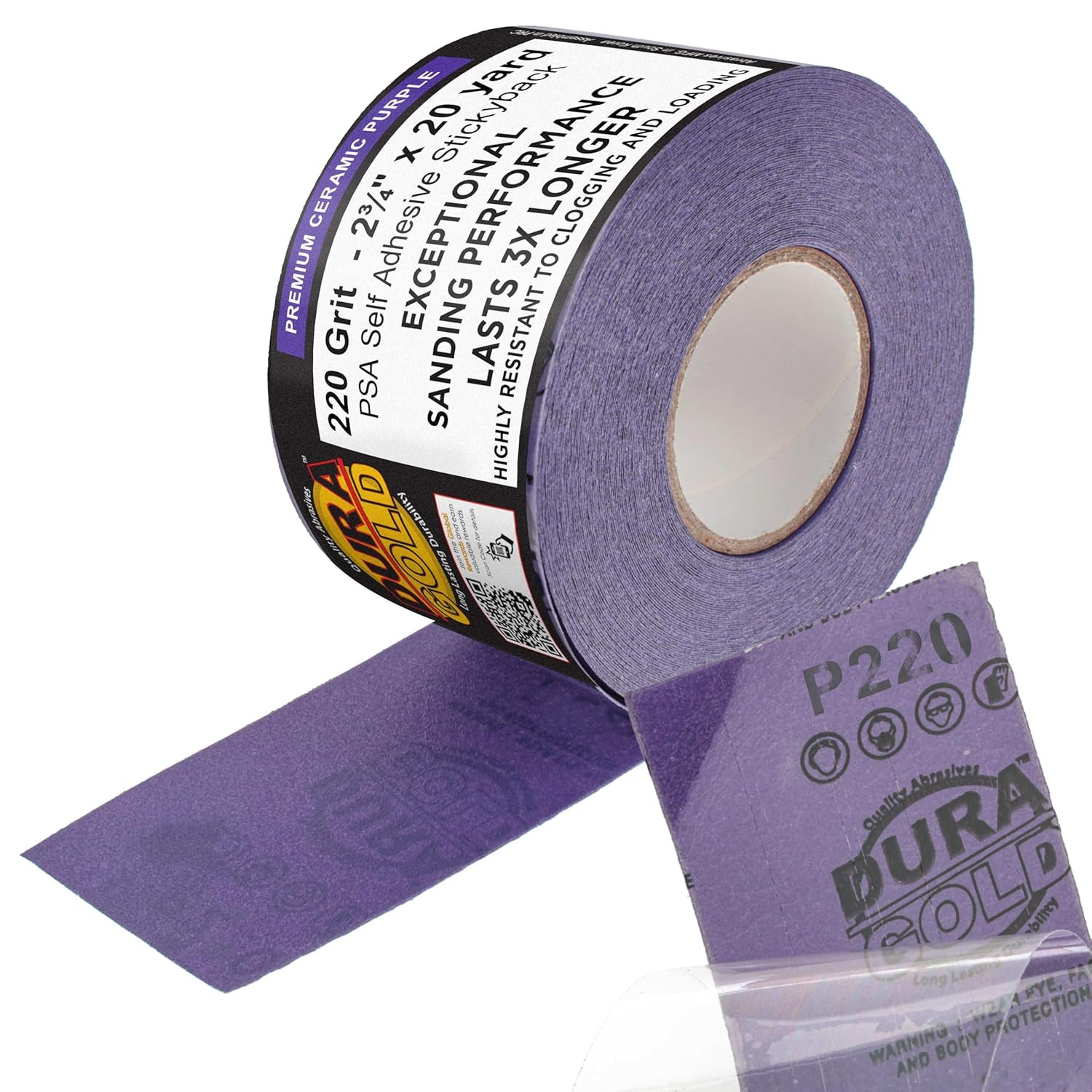 Premium 220 Grit Purple Film Ceramic Longboard Sandpaper, 2-3/4″ Wide