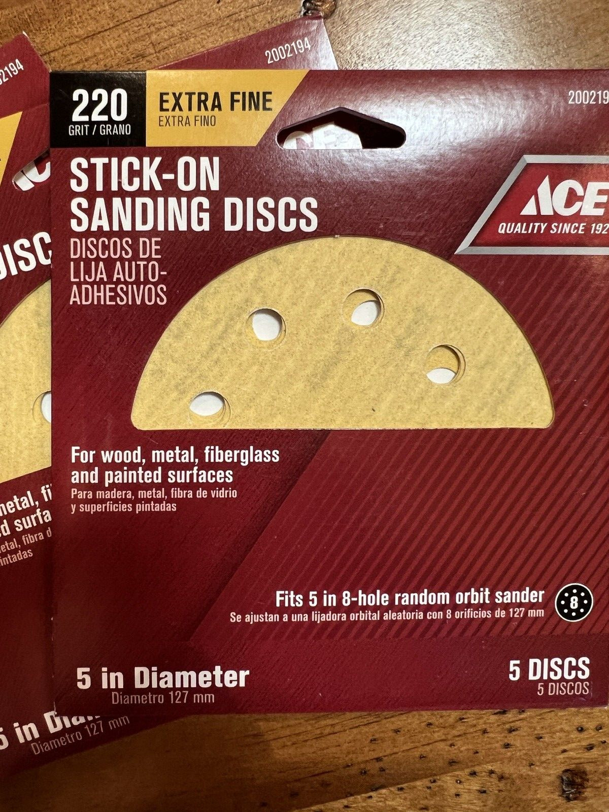 ACE Stick-On Sanding Discs 220 Grit Extra Fine – Lot of 3 packs – 15 Discs Total