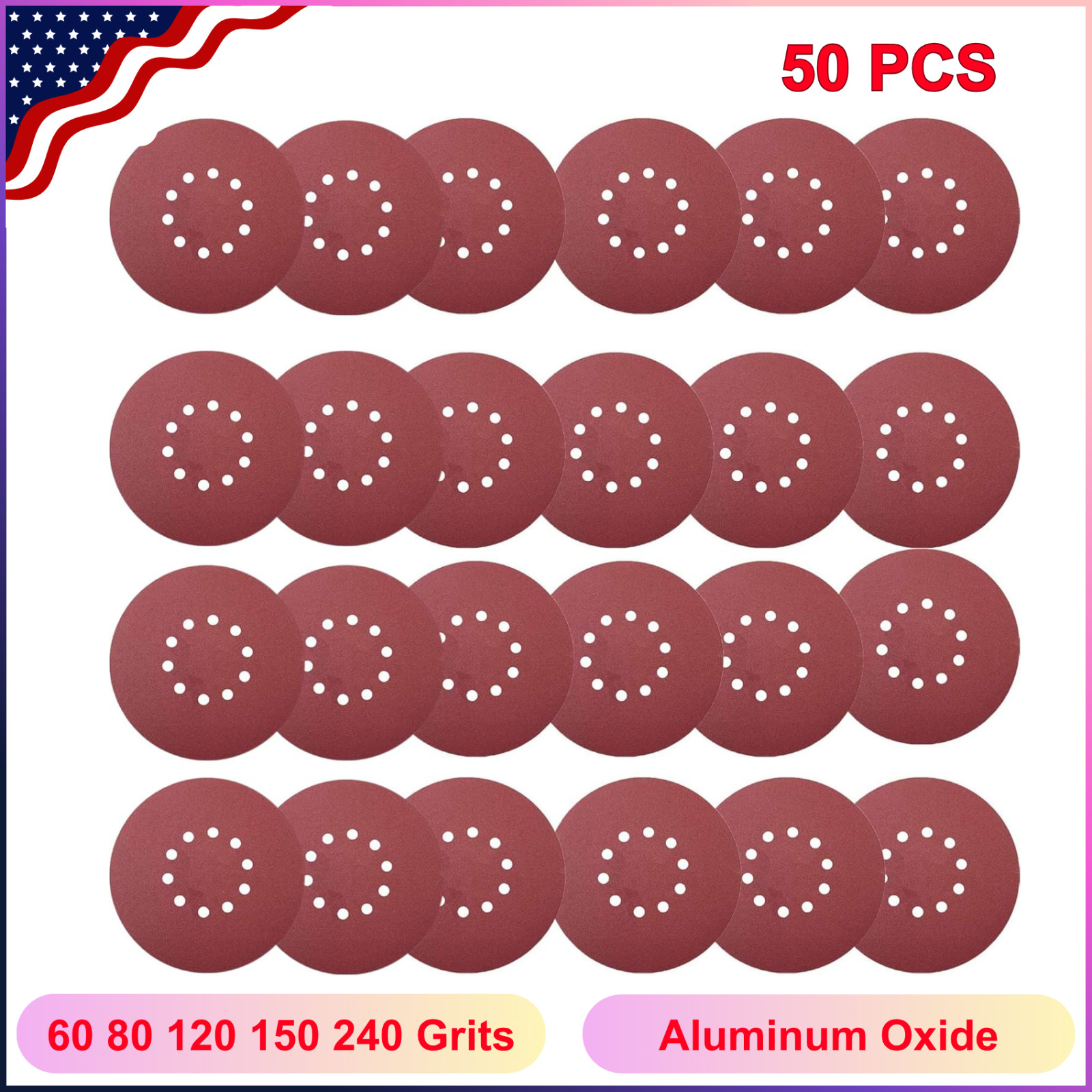 9″ 10Hole Hook-and-Loop Sanding Discs For Drywall Sander 60 80 120 150 240 Grits