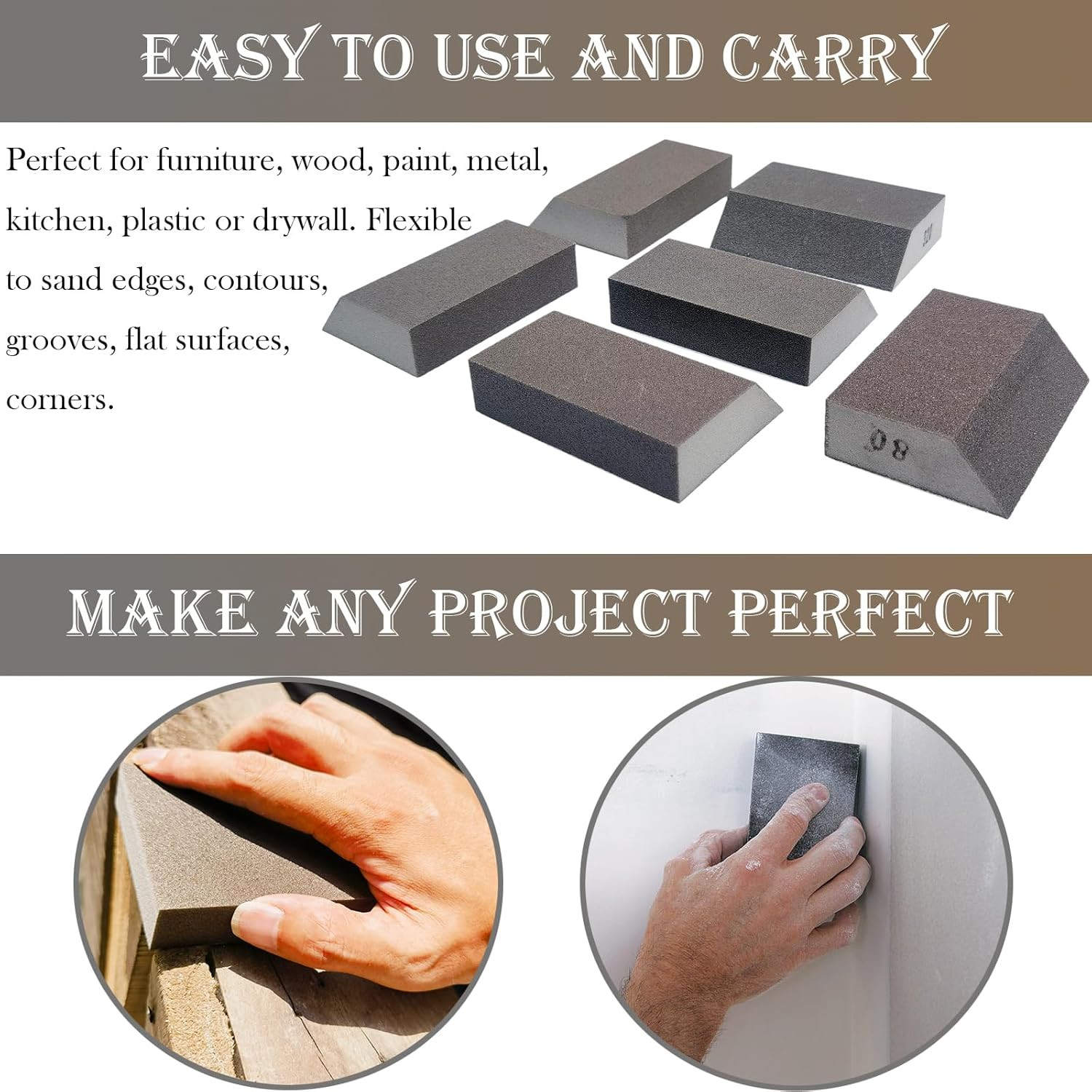 12 Pack Single Sanding Sponge Set – 80/100/120/180/220/320 Grit Sanding Blocks A