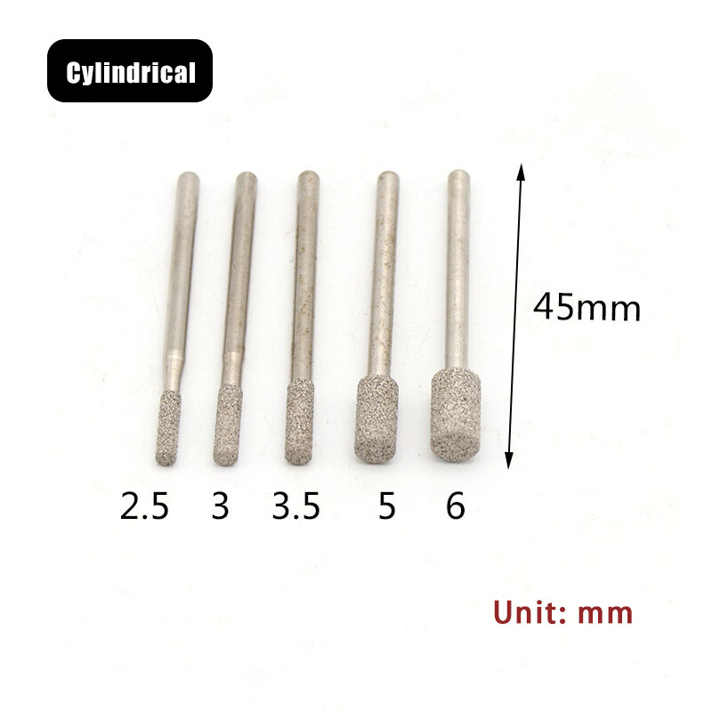 3mm Shank Brazed Diamond Grinding Head Burr Bit Polishing Carving Rotary Tool