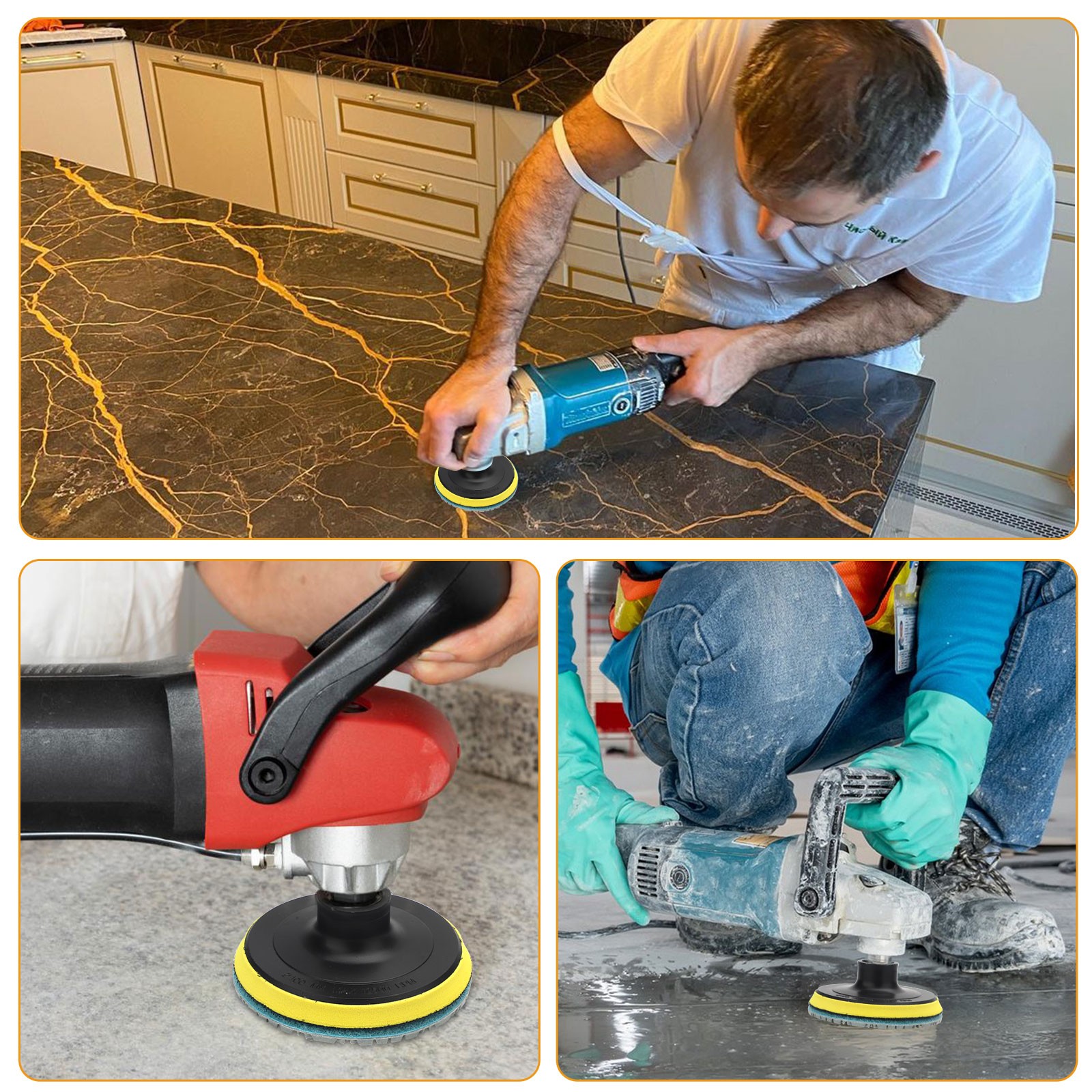 4″ 3-Step Diamond Polishing Pads + Backer for Marble Granite Terrazzo Concrete