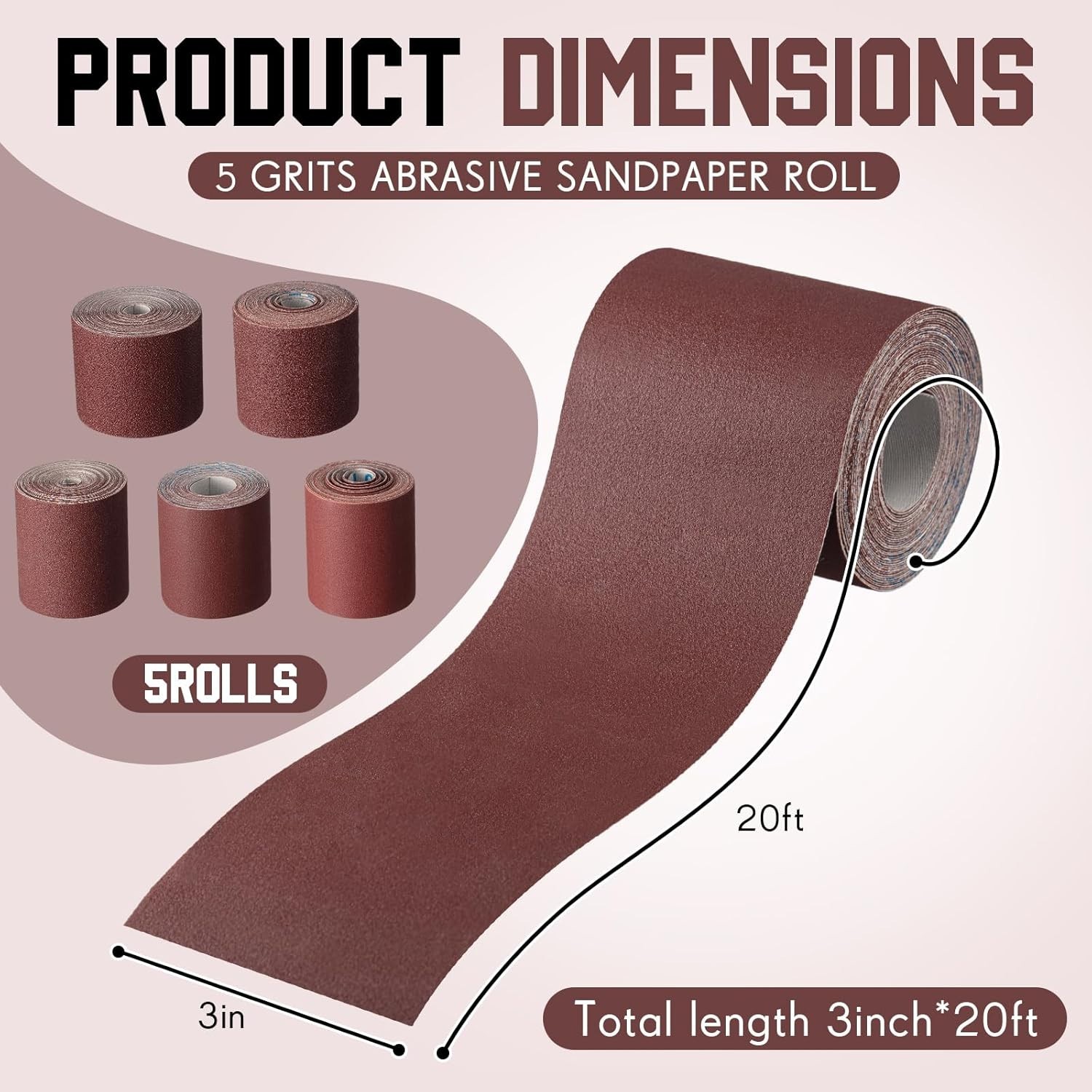 5 Rolls 3″ Wide Emery Cloth Roll Abrasive Sandpaper Assortment Pack 80 150 24…