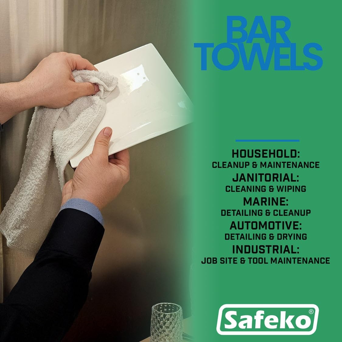 SAFEKO Cotton Terry Bar Towels – 16″x19″, Absorbent, Durable – 5 lbs Box