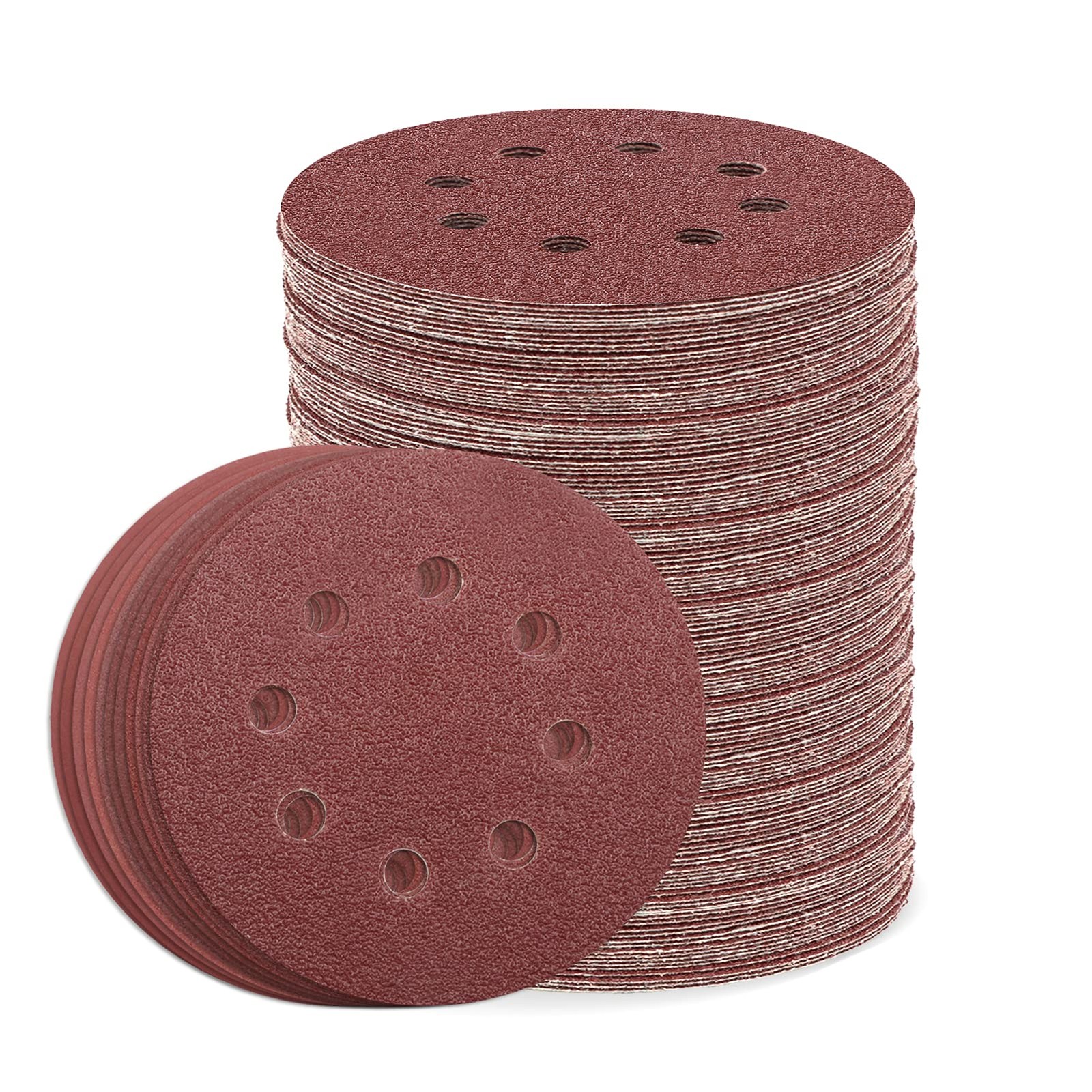ZEHIQ 110pcs 5 Inch Sanding Disc, 8 Hole Hook and Loop 5 Inches, Red