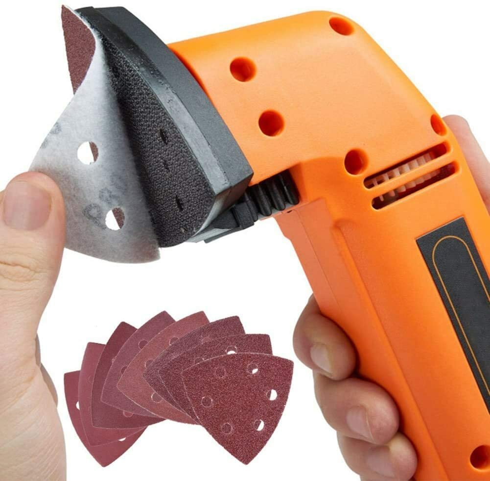 100PCS Triangle Sanding Pads for Oscillating Multi-Tool Hook Loop Sandpaper Disc