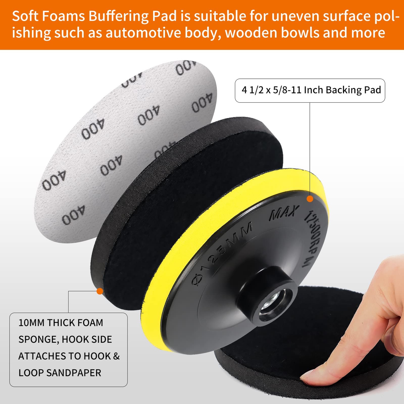 45PCS 5 Inch Wet Dry Sanding Discs Kit with Hook and Loop Backing Pad 5/8-11 and