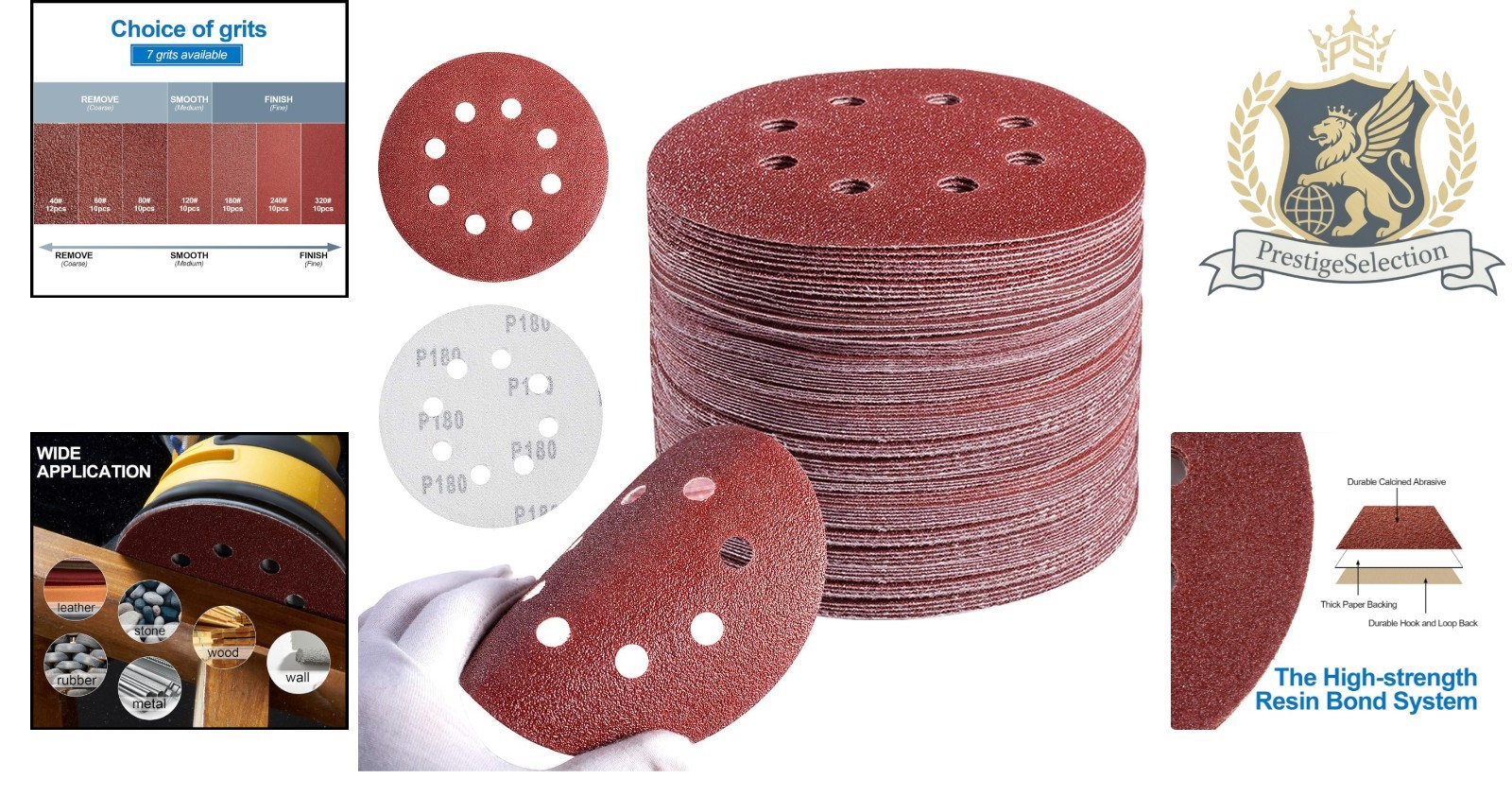 Fast-Cut 5 Inch 8 Hole Sanding Discs – 72 Pack, Fine Grits for Smooth Finishing