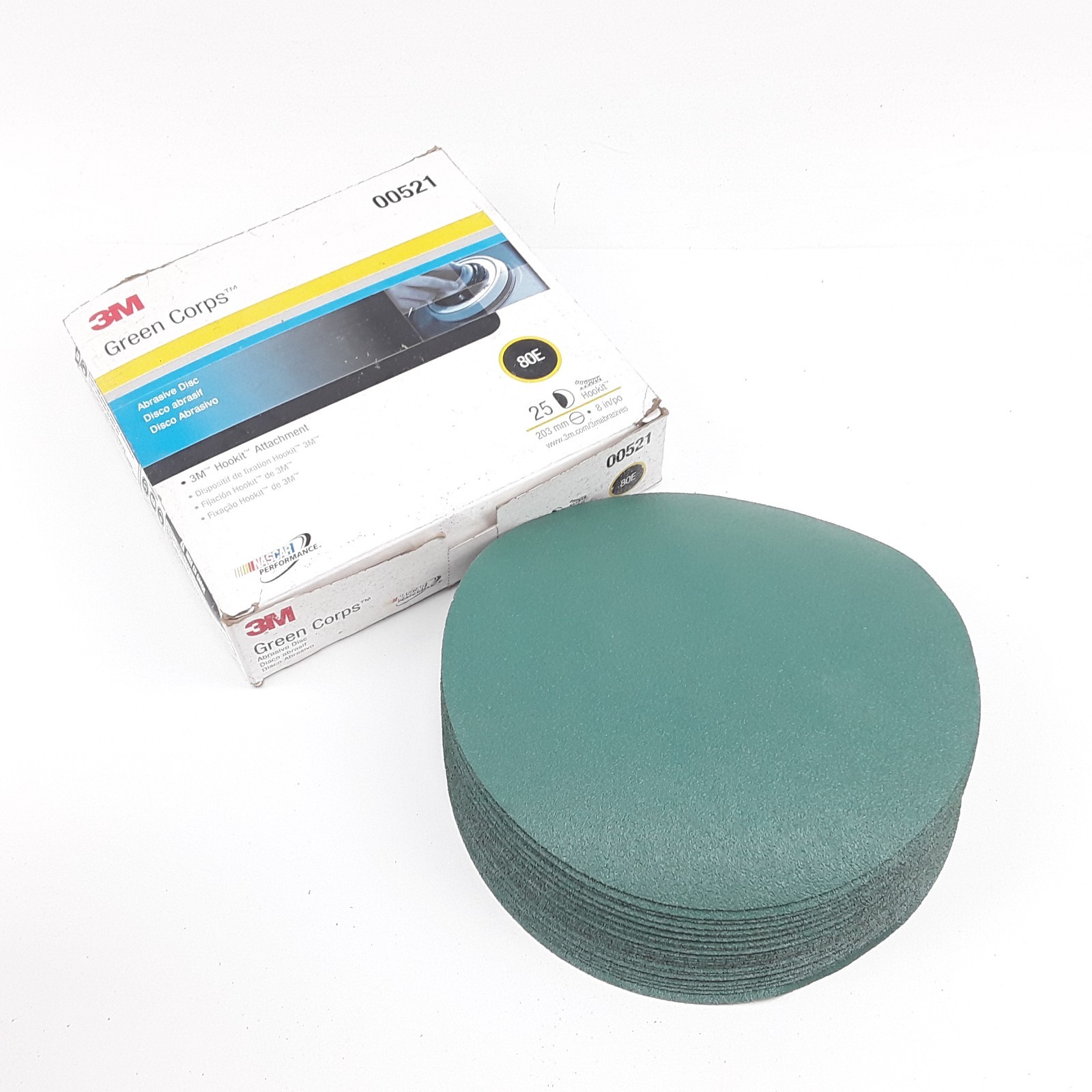3M 00521 Green Corps Hookit Disc, 8 in 80 25 Discs Per Carton 5 Cartons Per Case