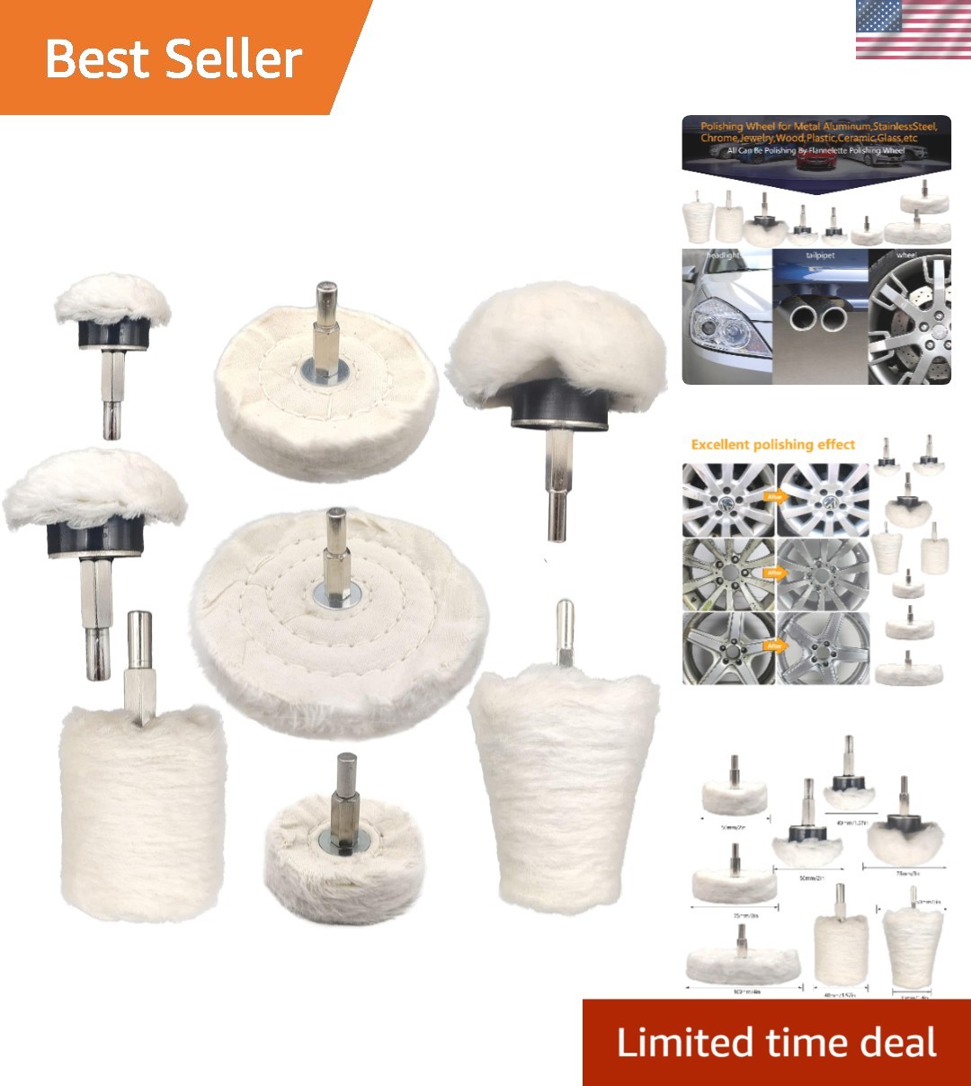 Versatile 8-Pc Buffing Wheel Set for Electric Drill – Ideal for All Surfaces