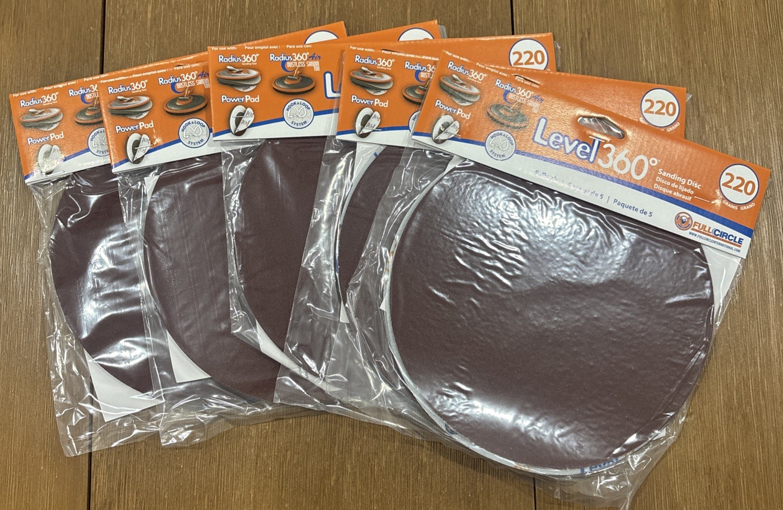 LEVEL 360 Sanding Disc 220 Grit – Case Of 5 X 5 Packs (25 Discs) – Use W/ PC7800