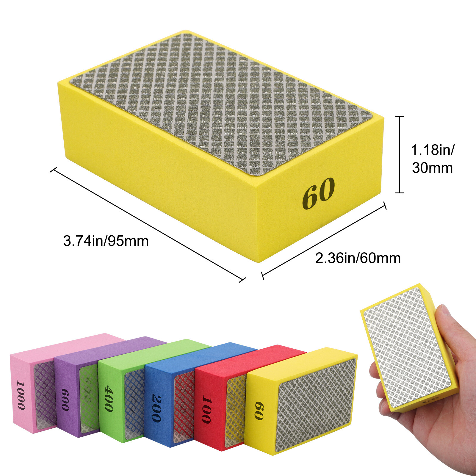 6x Diamond Polishing Pads Sanding Blocks for Stone Tile Glass Ceramic Wood Metal