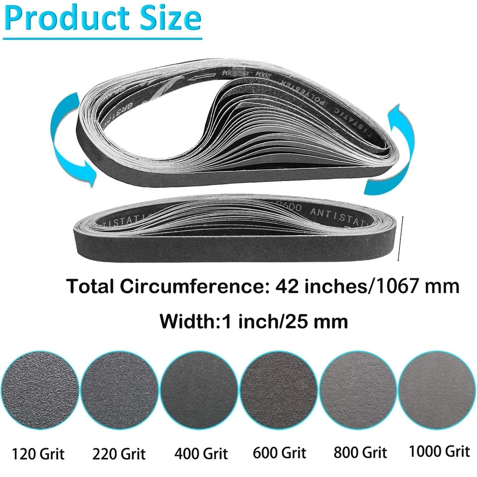 12 Pack 1 x 42 Inch Silicon Carbide Sanding Belts Assortment -120 240 400 600…
