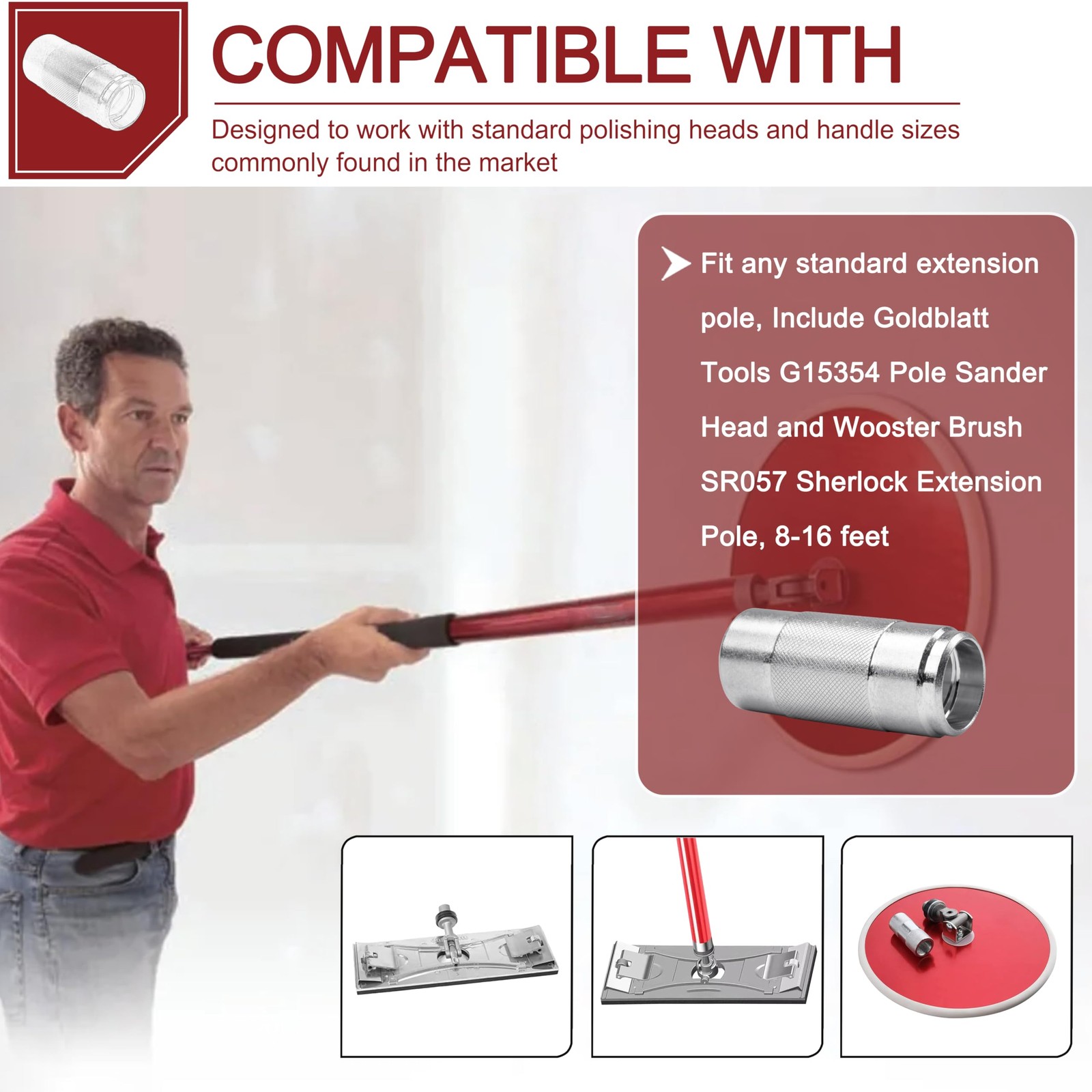 Aluminum Parts Sanding Pole Adapters Connect Wood Handles To Standard Head