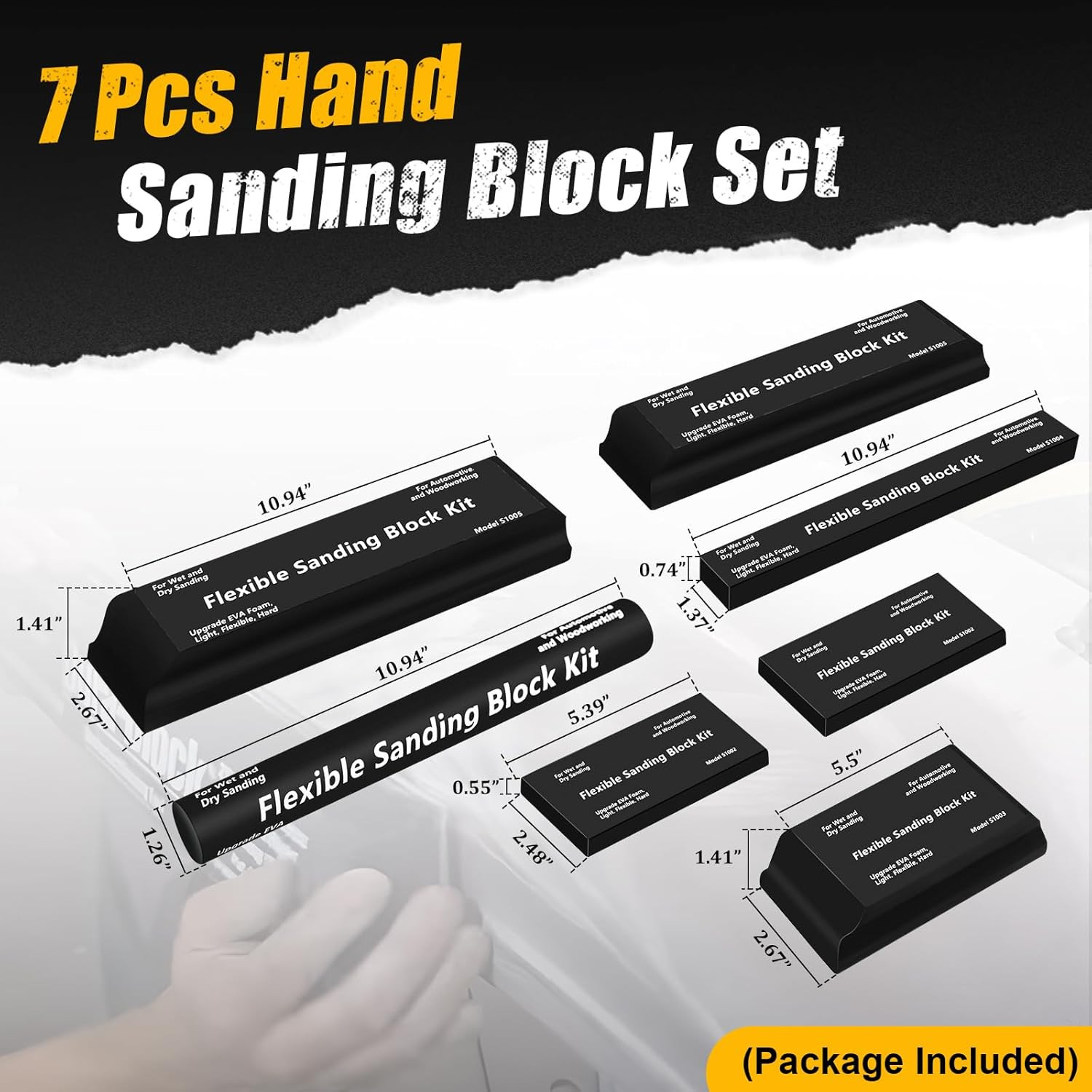 14Pcs Sanding Block Kit Flexible EVA Foam Wet or Dry for Automotive or Woodwork