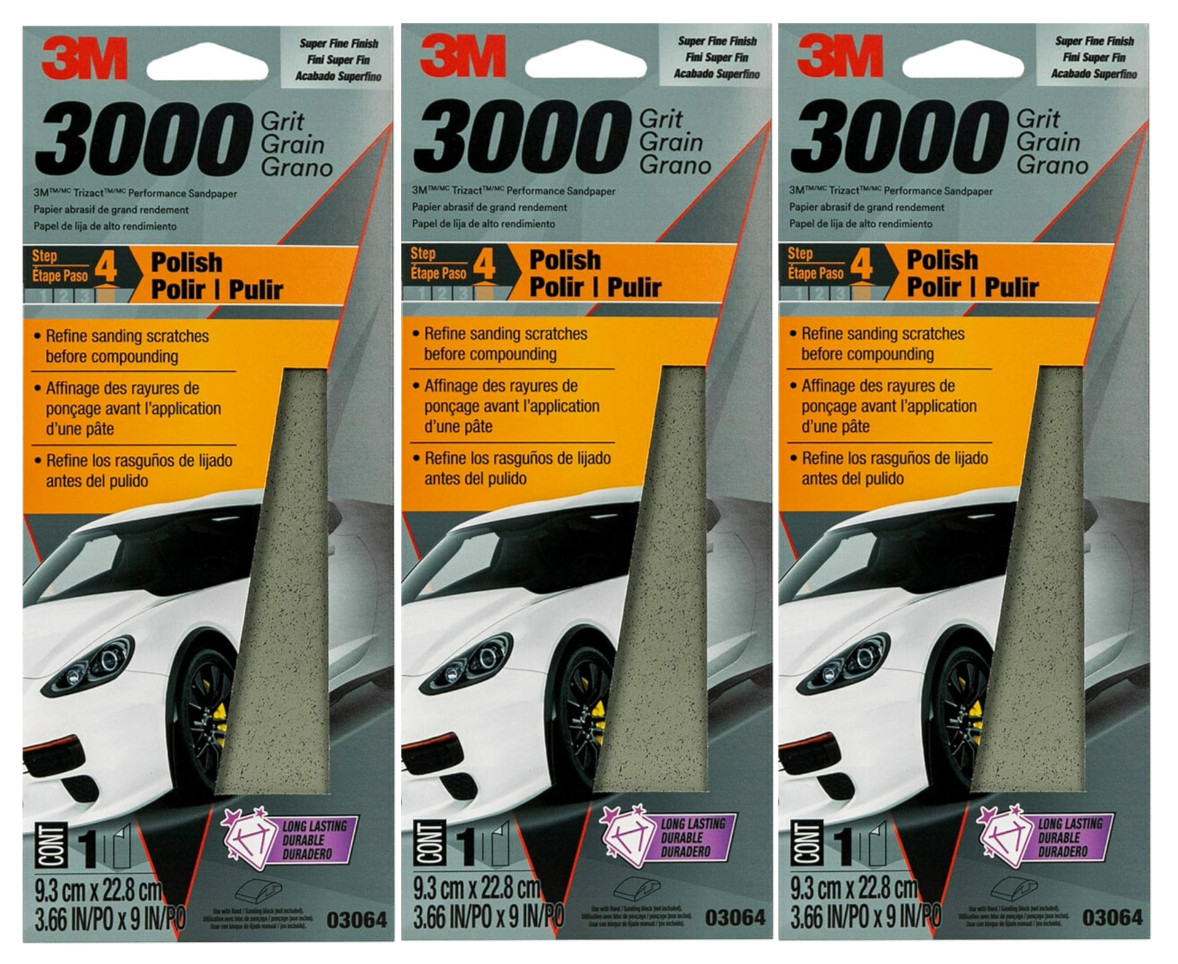 3M Performance 3000 Grit Sandpaper, 3-2/3 in x 9 in 3 Pack