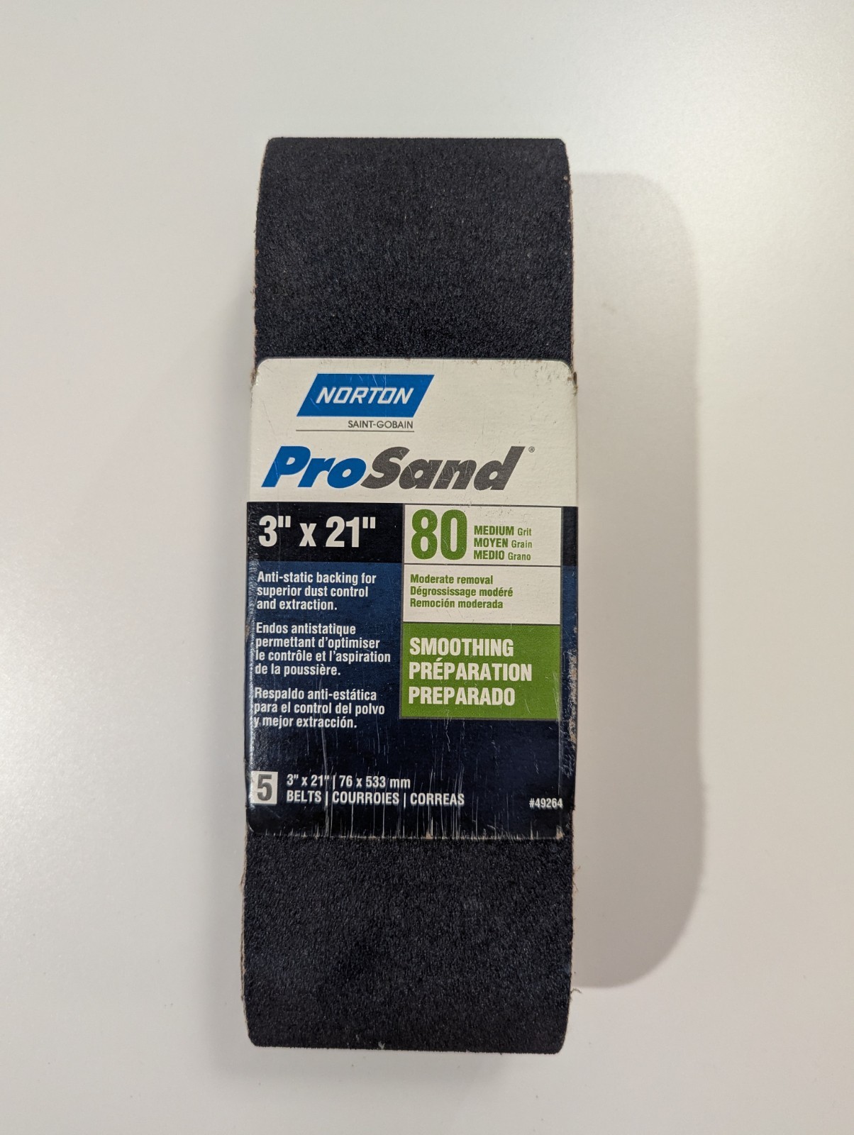 Norton 49264 ProSand 3” X 21” 80 Grit Medium Sanding Belts Pk of 5