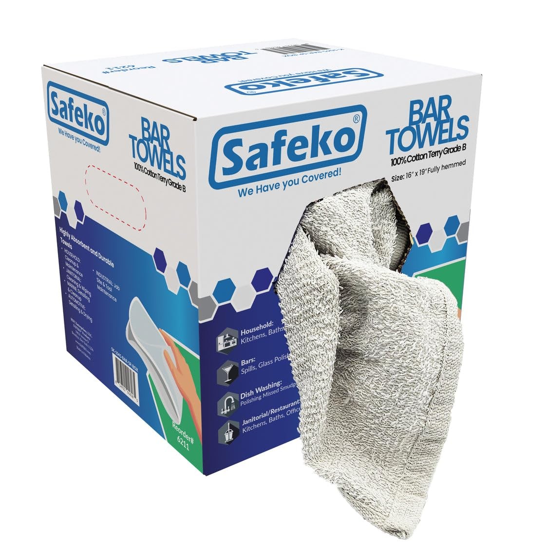 SAFEKO Cotton Terry Bar Towels – 16″x19″, Absorbent, Durable – 5 lbs Box