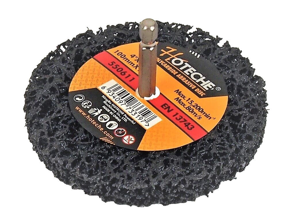 2PC 4″ Shaft Mounted Polycarbide Abrasive Strip Wheel Paint Rust Flaking Removal