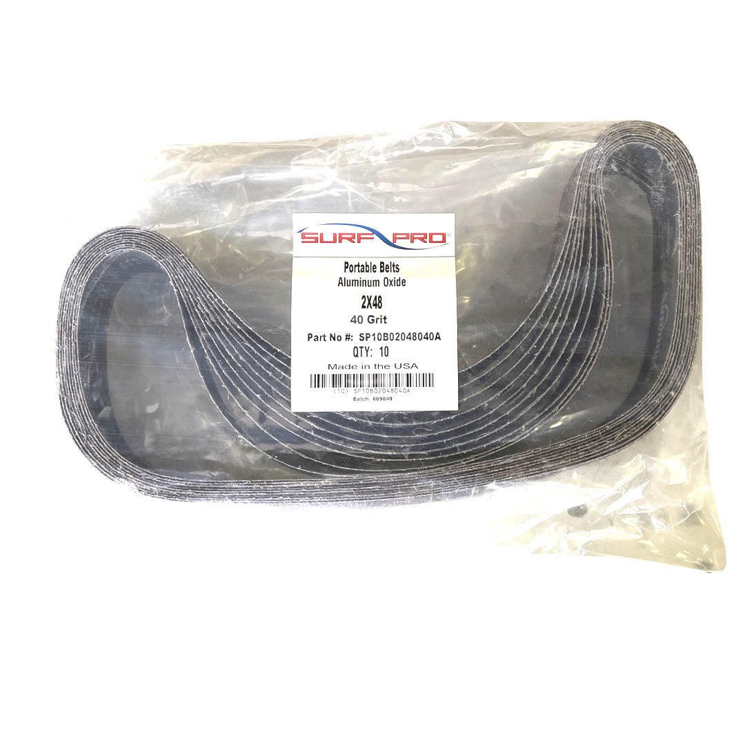 Surf-Pro 2″ x 48″ Resin Cloth Abrasive Belts Aluminum Oxide 40 Grit USA 10pk