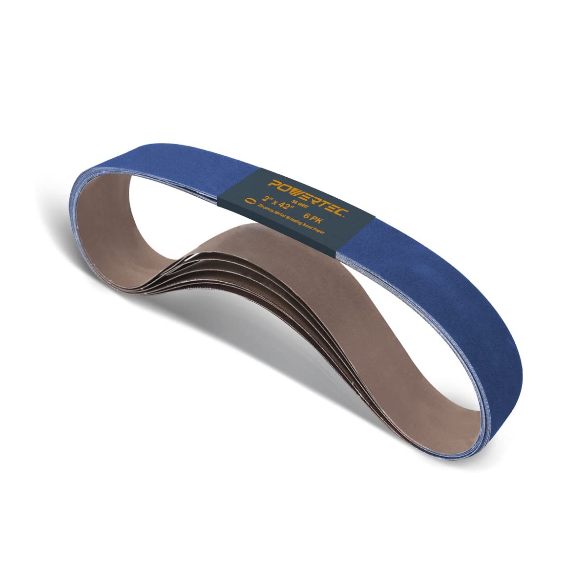 POWERTEC 2×42 Zirconia Sanding Belts, Zir, 36 Grit, 6PK, 36 6pk