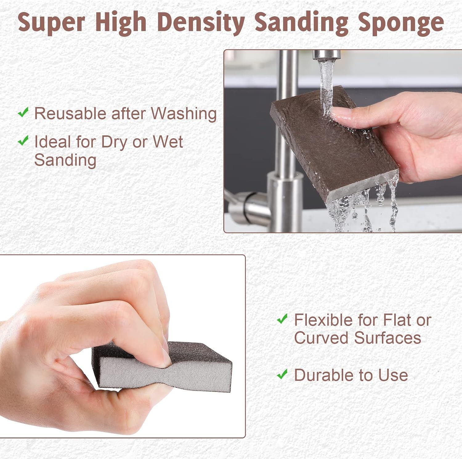 8PCS Sanding Sponge, Sanding Blocks of 60/80/120/220 Assorted Grits, Flexible