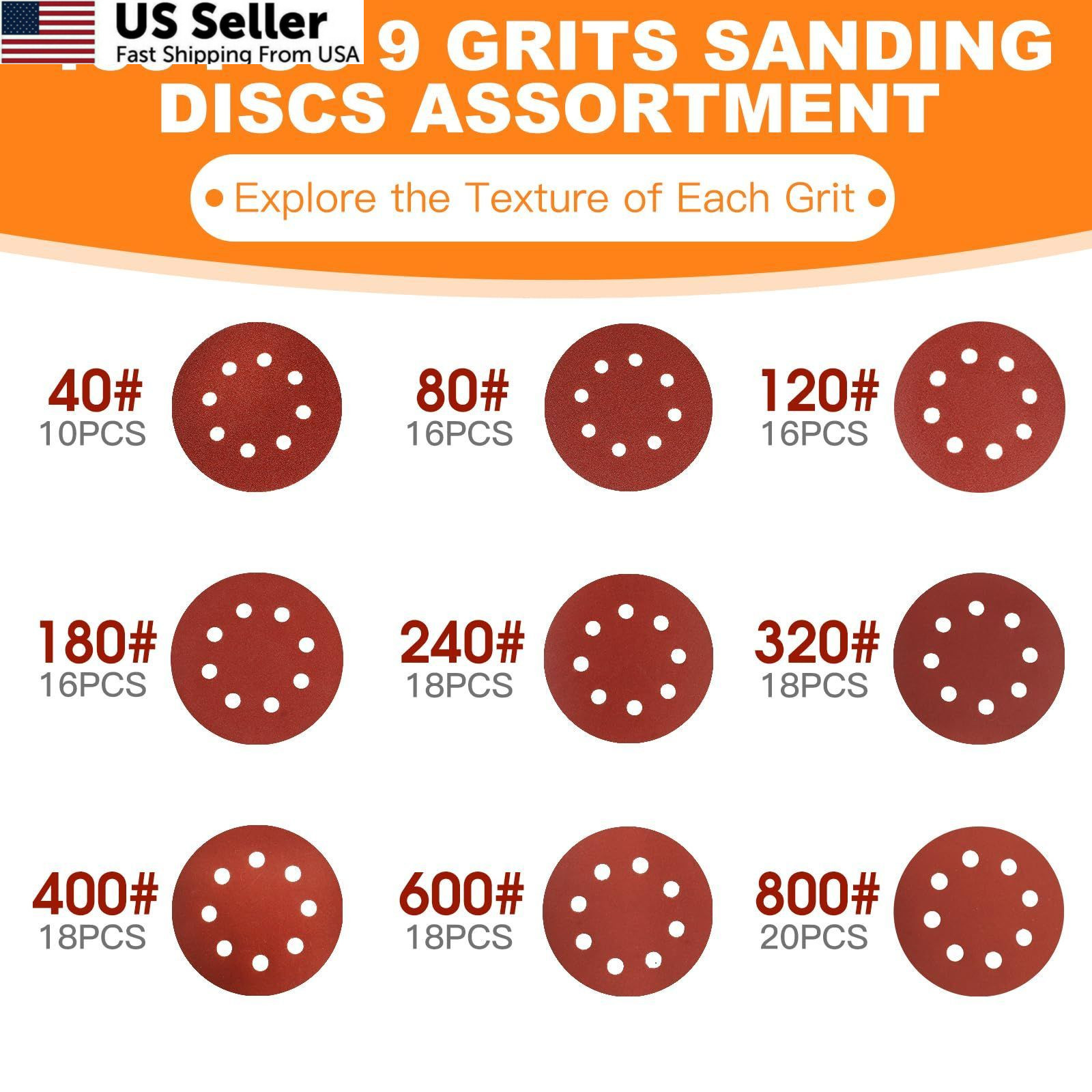 Giwiemi 150 PCS 5 Inch Sanding Discs, Premium Orbital 5 x 5 inches, Red