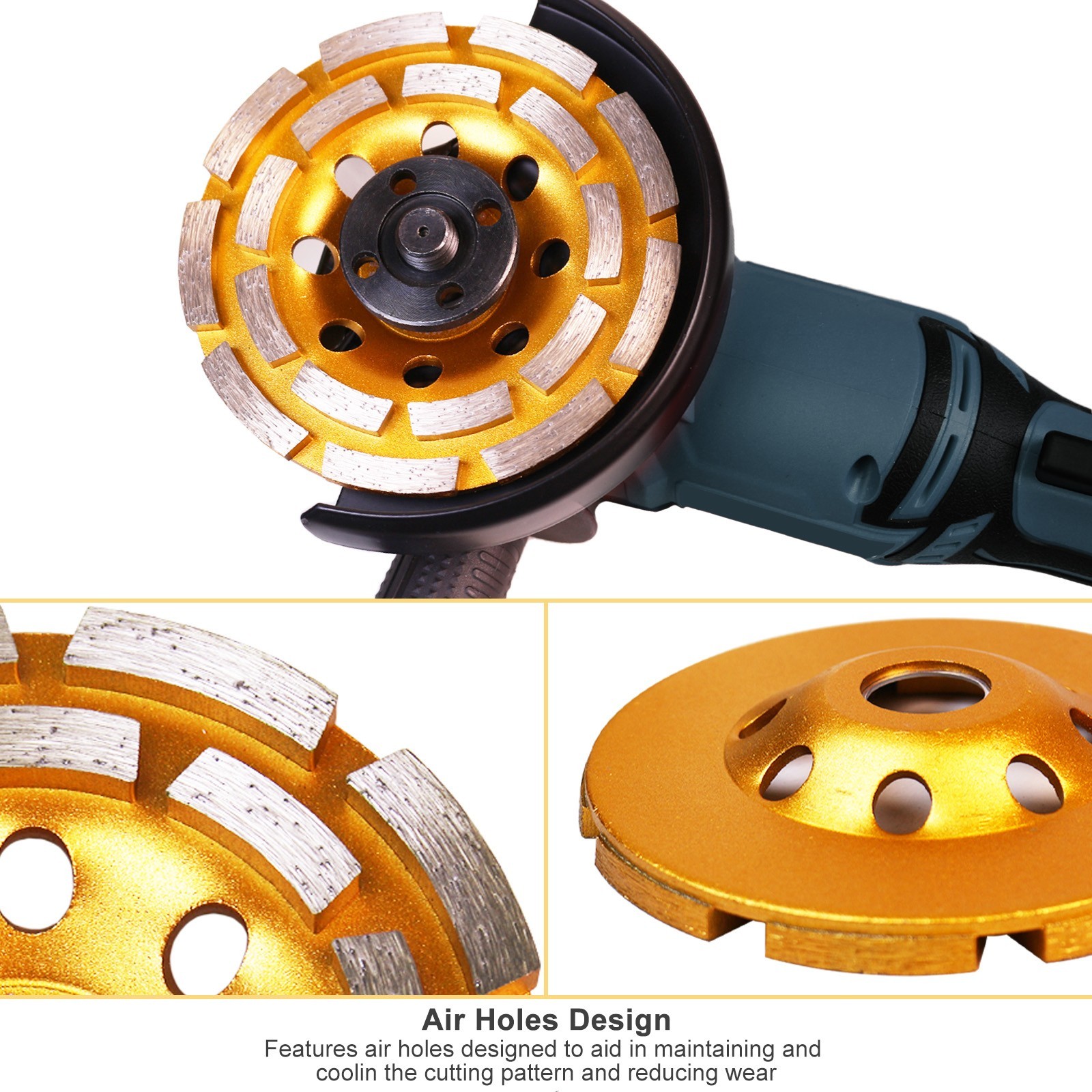 4PC 4-1/2″ Diamond Cup Grinding Wheels Double Row Concrete 18 seg Angle Grinder