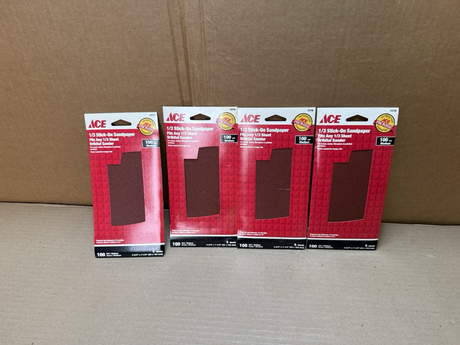 Ace 100 Grit Stick-On Sandpaper 1/3 Sheets 3-2/3”x7-1/4” 20pcs Orbital Sanders