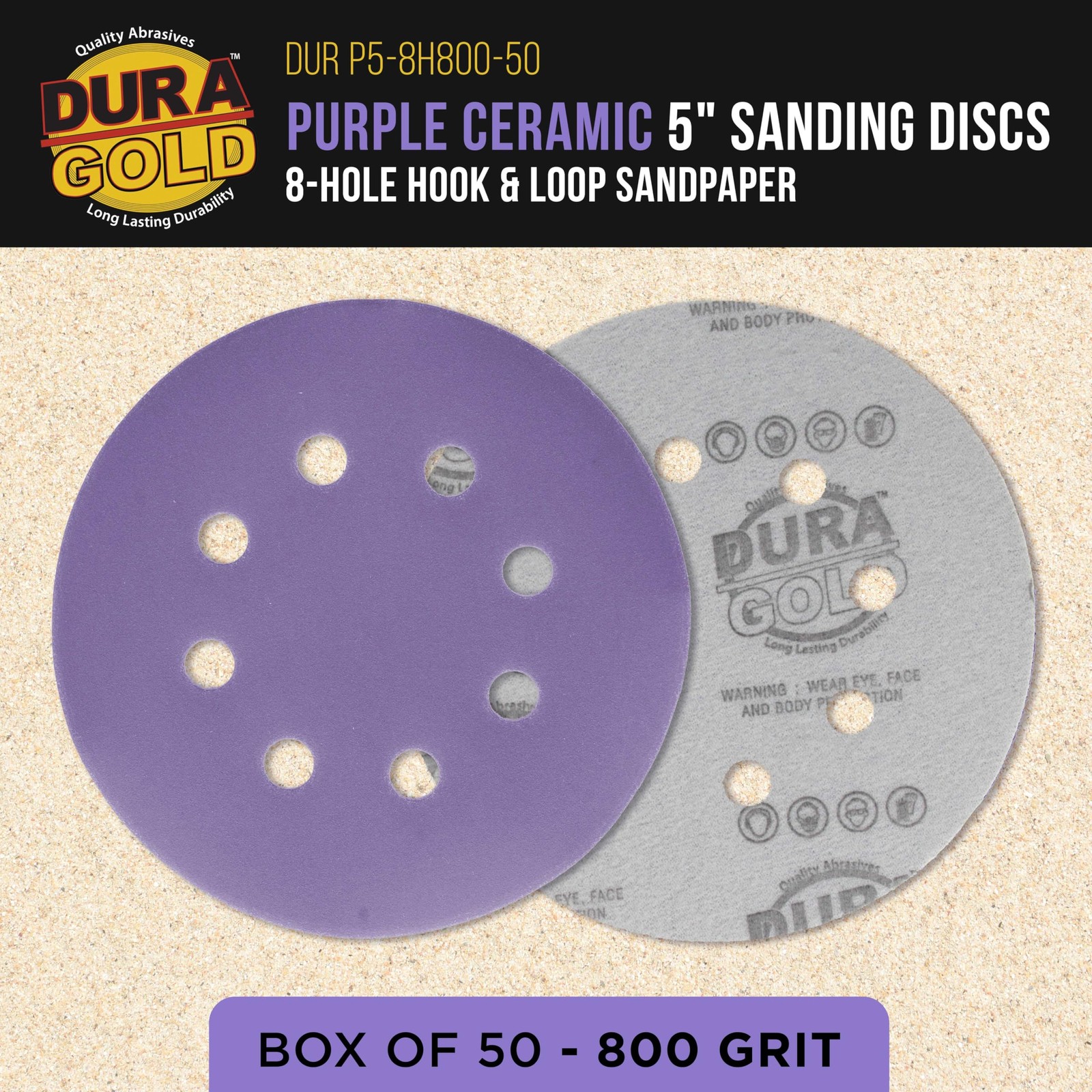 Dura-Gold Premium 800 Grit 5″ Purple Film Ceramic Sanding Discs,