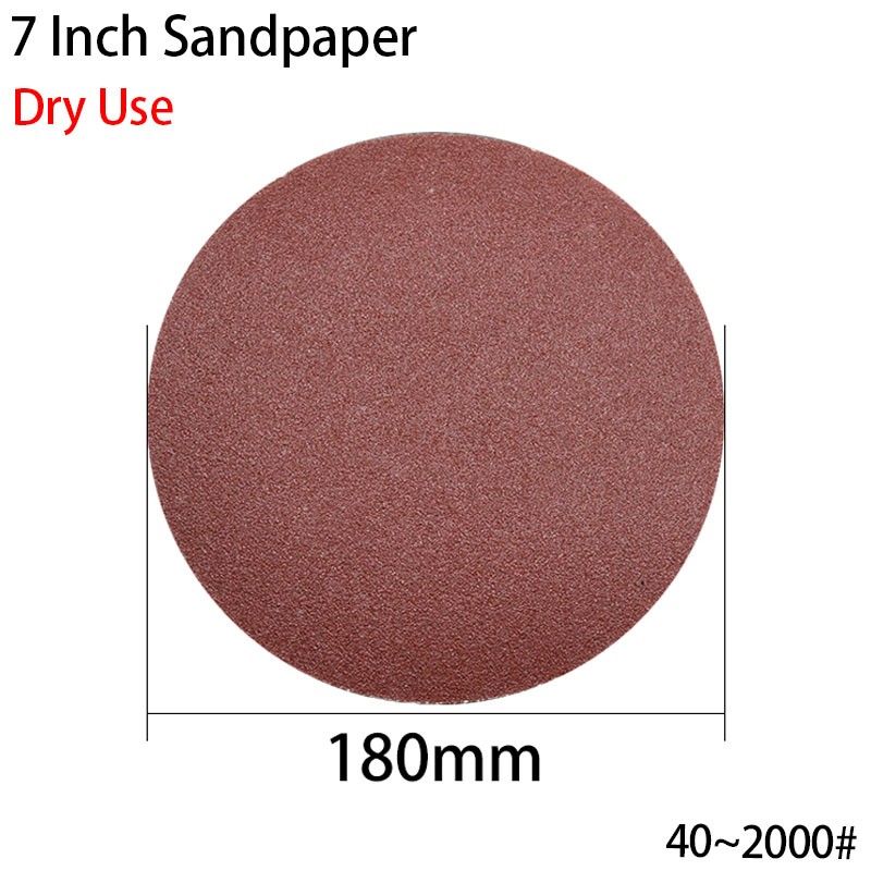 7 Inch 180mm Flocking Red Sand Dry Grinding Sandpaper Disc 40~2000# Hook & Loop