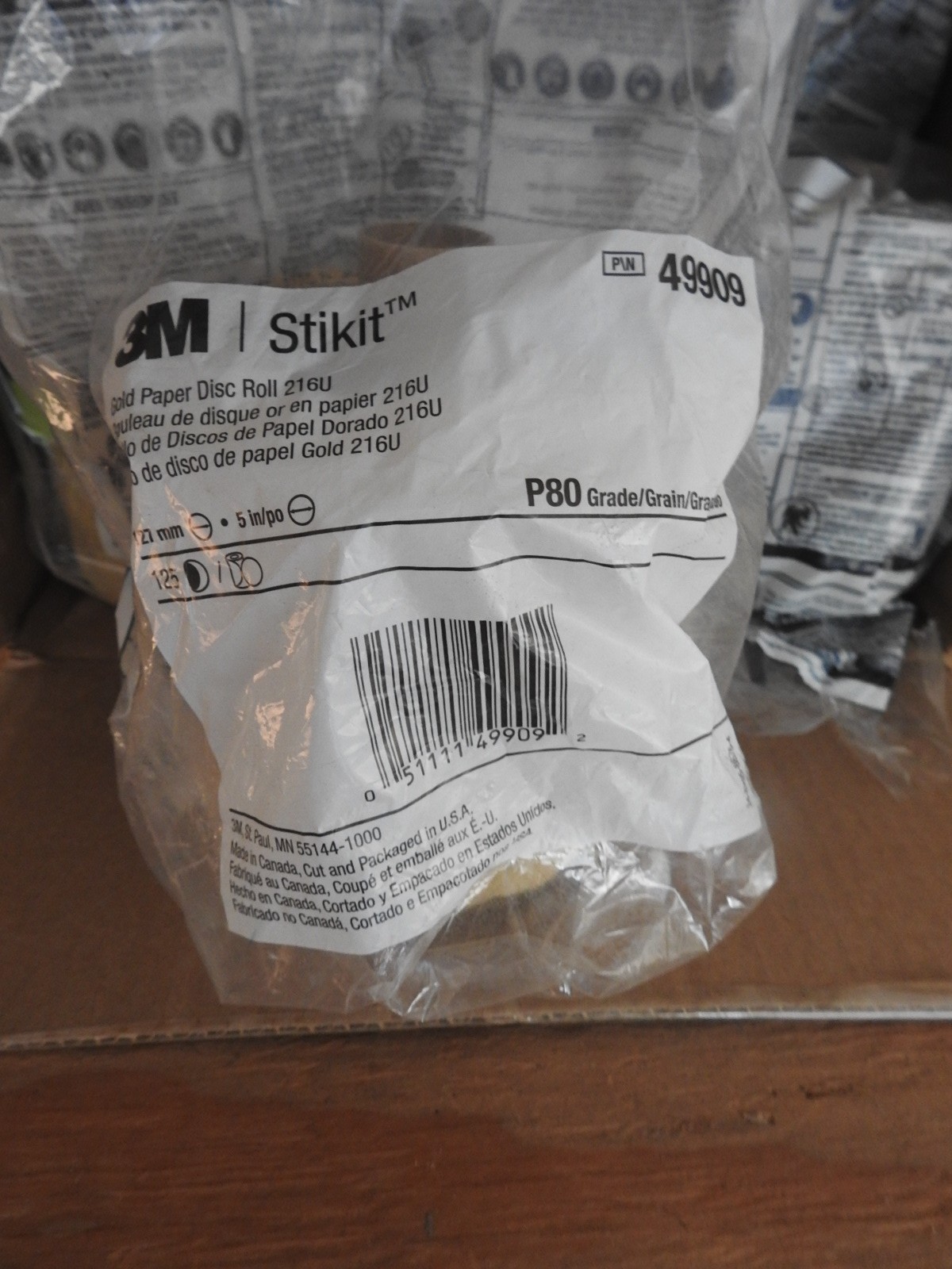 Lot of 10 Rolls–3M Stikit Gold Paper Disc 49909 216U P80 5″ x NH 125 discs/roll