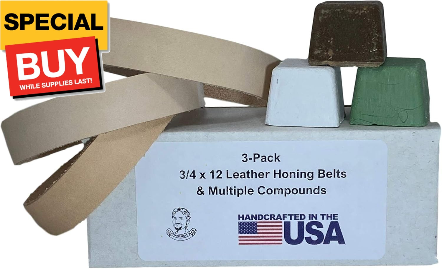 3 Pack of 3/4″ x 12″ Leather Strop Belts Fits Ken Onion Work Sharp – Includes Gr