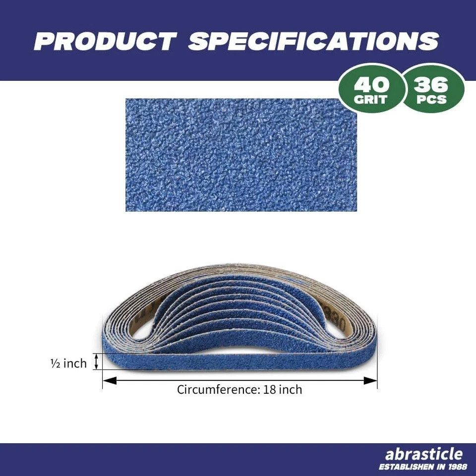 1/2″ x 18″ Zirconia Sanding Belts for Metal – 1/2 x 18 Inch Zirconia Metal 40 G