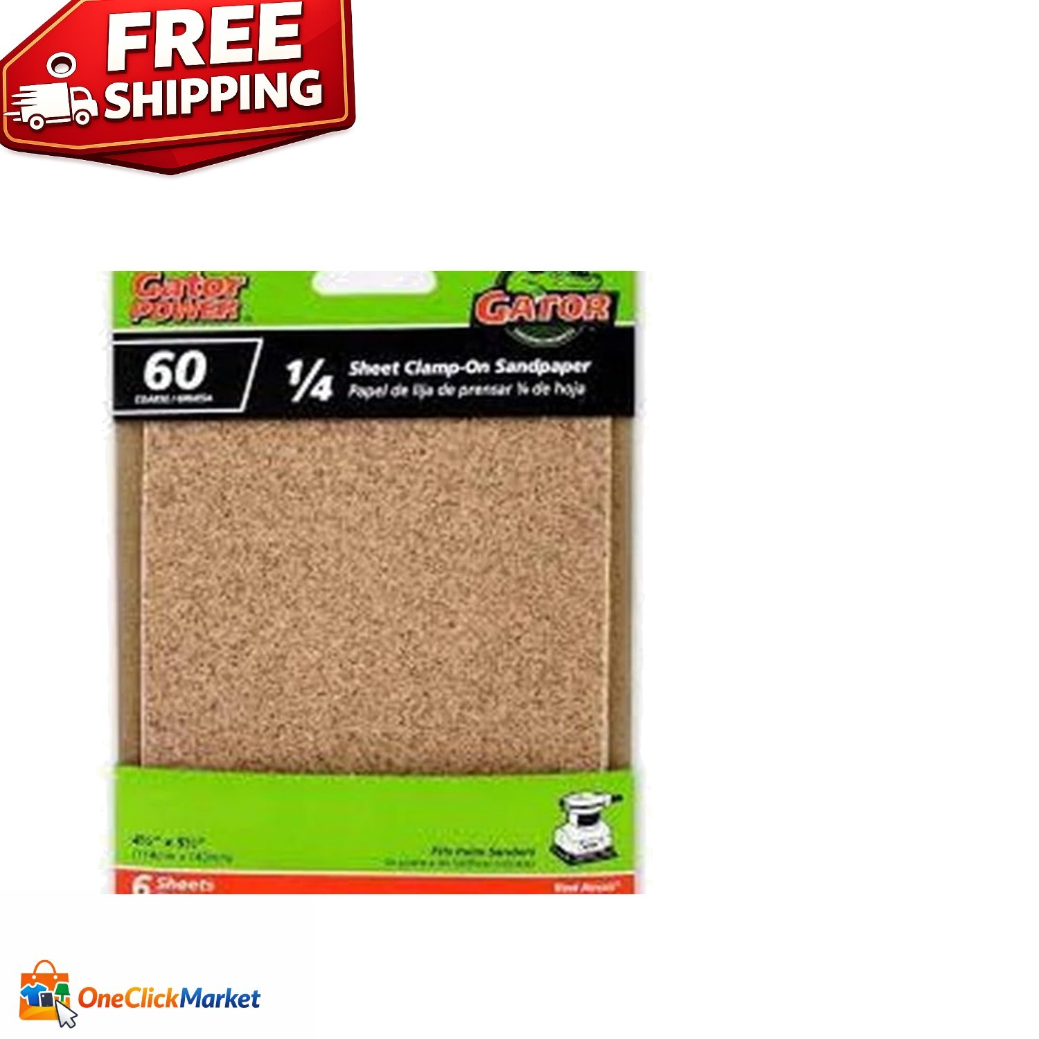 Gator Power 60G Sandpaper Pack – 6 Pre-Cut Aluminum Oxide Sheets, 4.5″ x 5.5″