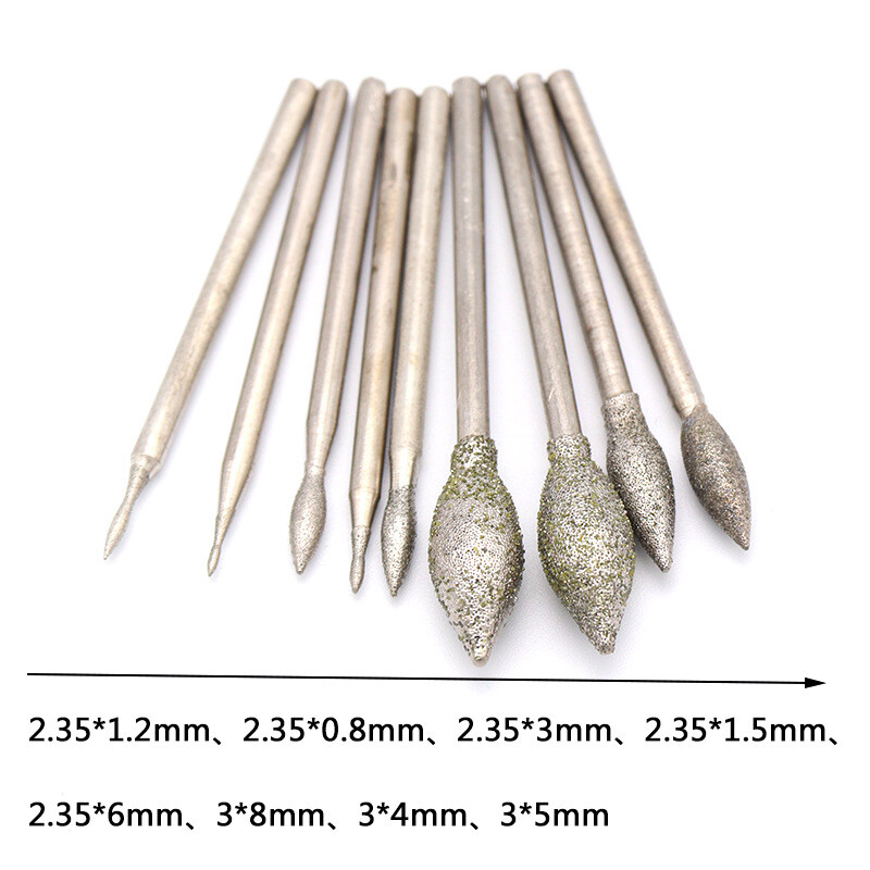2.35/3mm Shank Diamond Grinding Heads Burr Drill Bits Jade Polishing Carving